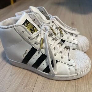 Adidas White and Black wedge Superstar High-Top Sneakers